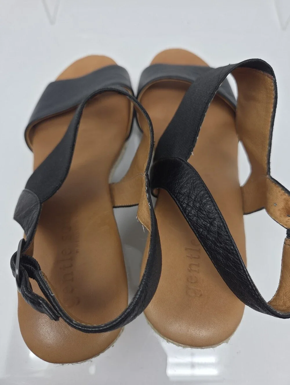Gentle Souls Kara Espadrille Wedge Sandals Black Leather Womens 10M